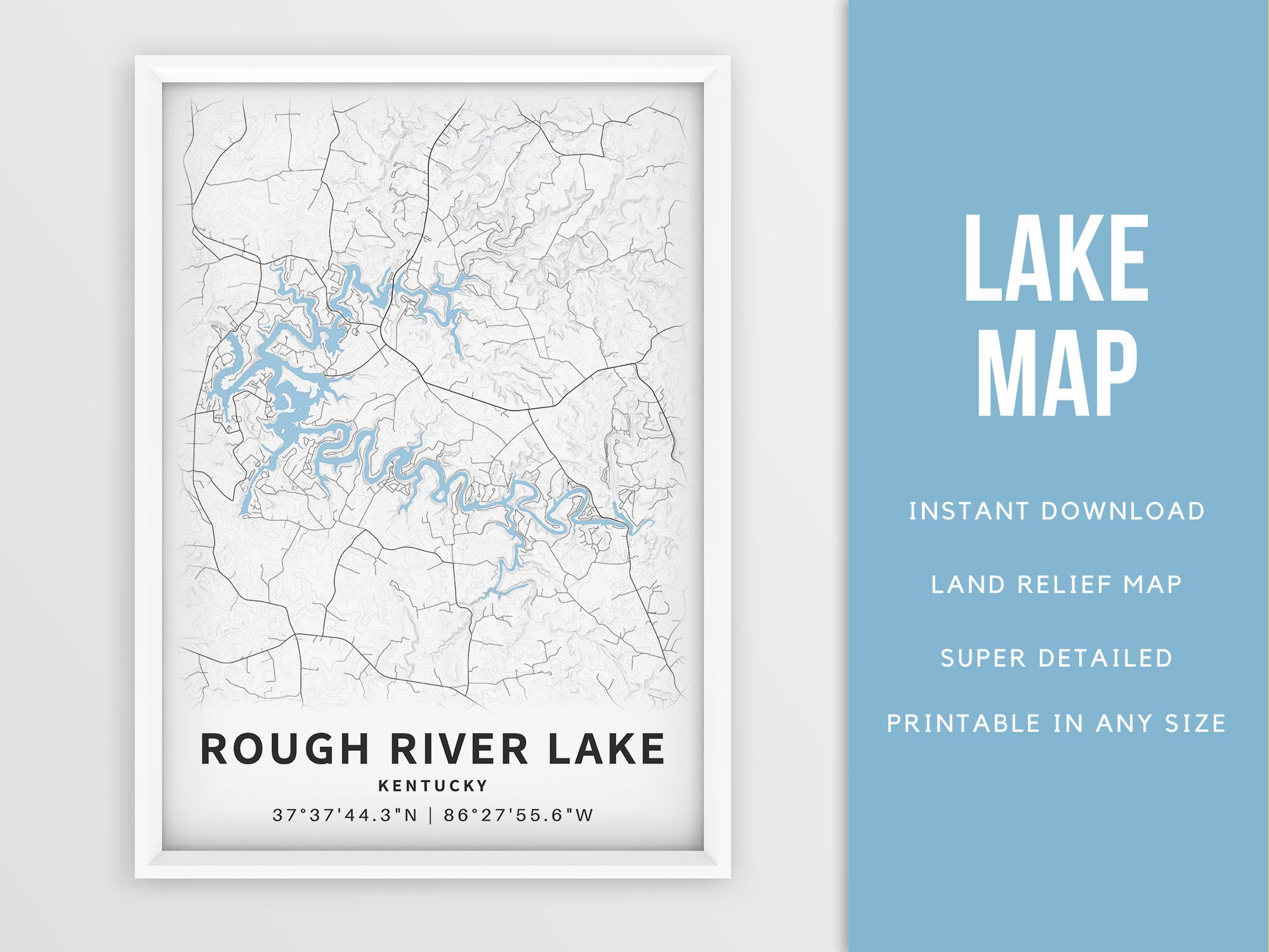 Printable Map of Rough River Lake Kentucky United States Etsy UK
