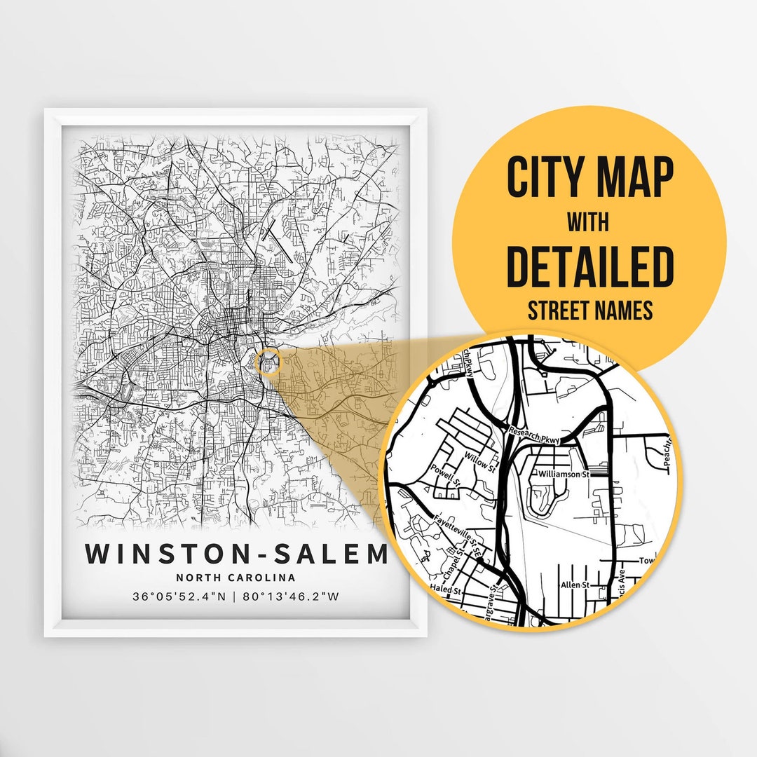 Printable Map of Winstonsalem, North Carolina, USA With Street Names