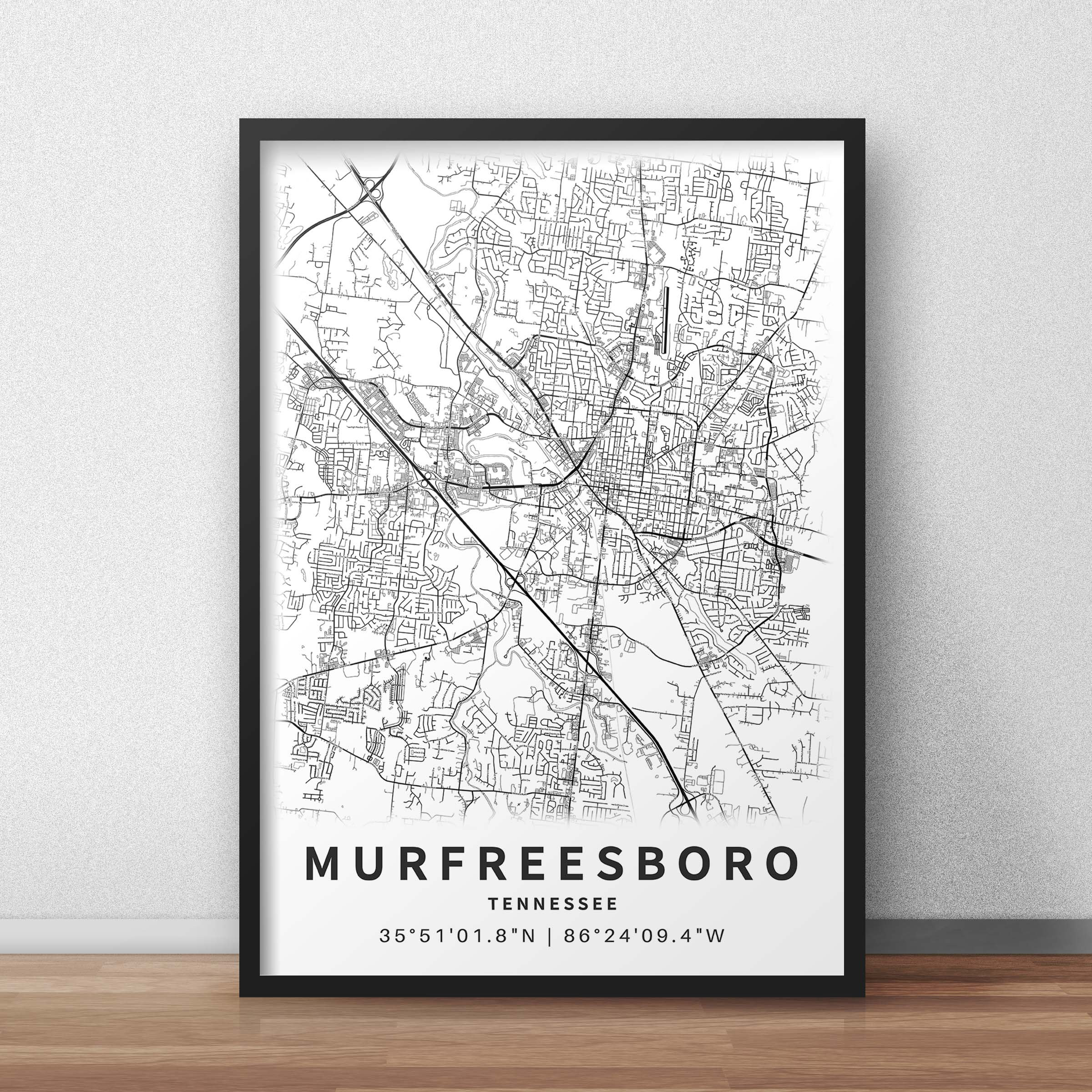 Printable Map of Murfreesboro TN Tennessee United States Etsy