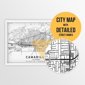 Printable Map of Camarillo, California, USA with Street Names - Instant Download \ City Map \ Travel Gift \ City Poster \ Road Map Print