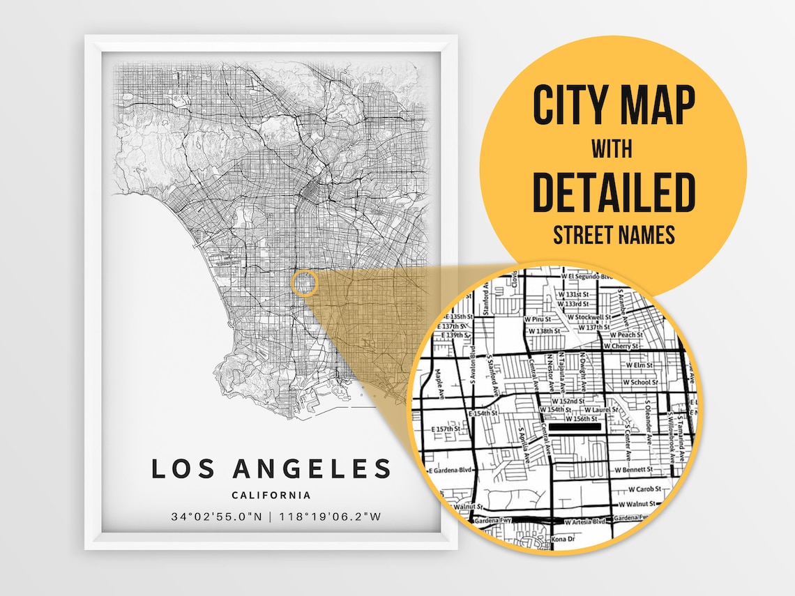Printable Map of Los Angeles California United States With - Etsy
