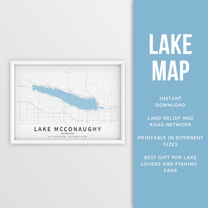 Mapa imprimible del lago McConaughy, Nebraska, EE. UU. - Descarga instantánea \ Mapa del lago \ Cartel del mapa \ Decoración de la casa del lago \ LakeLife \ Pesca \ Paseos en bote