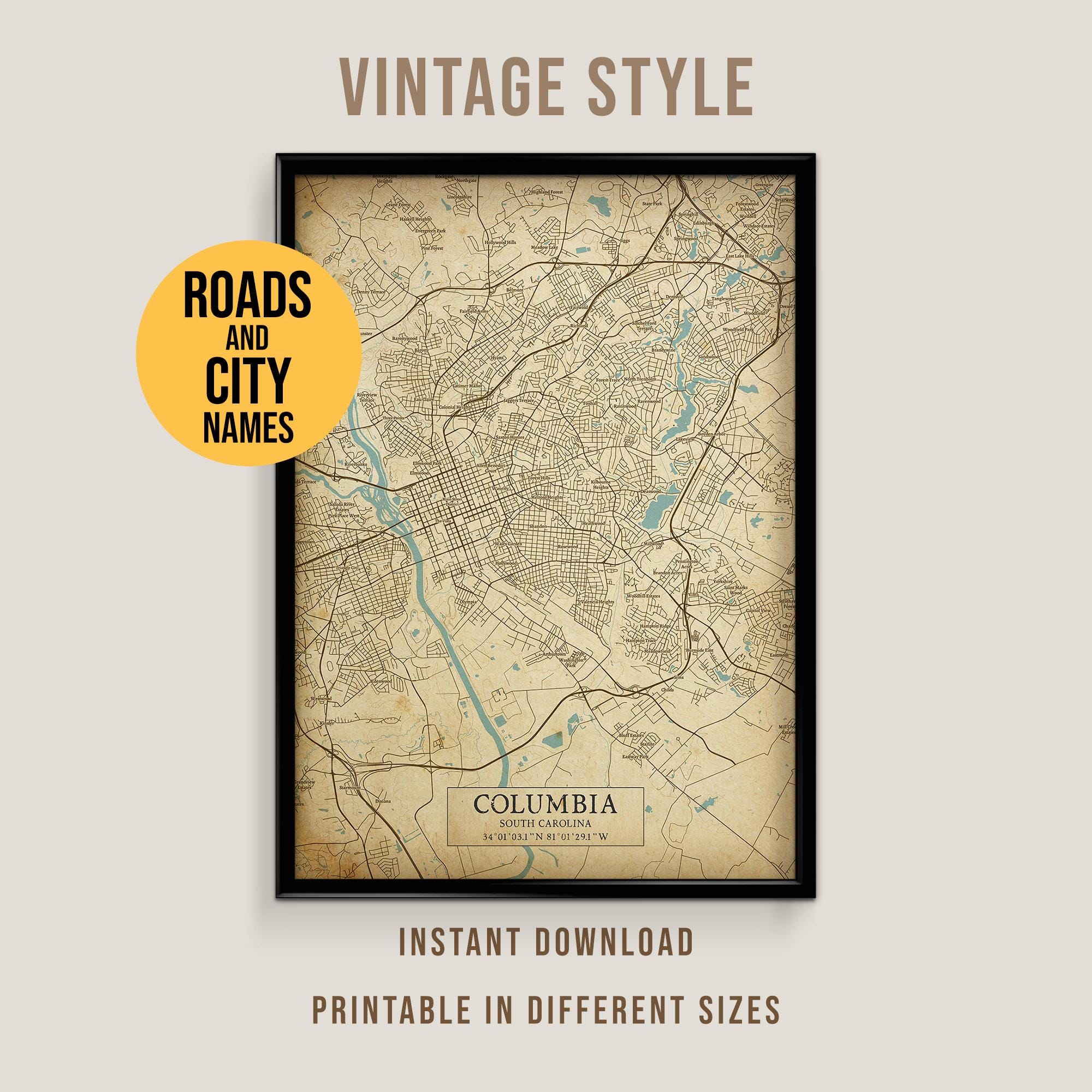 Antique Columbia Sc Map - Etsy