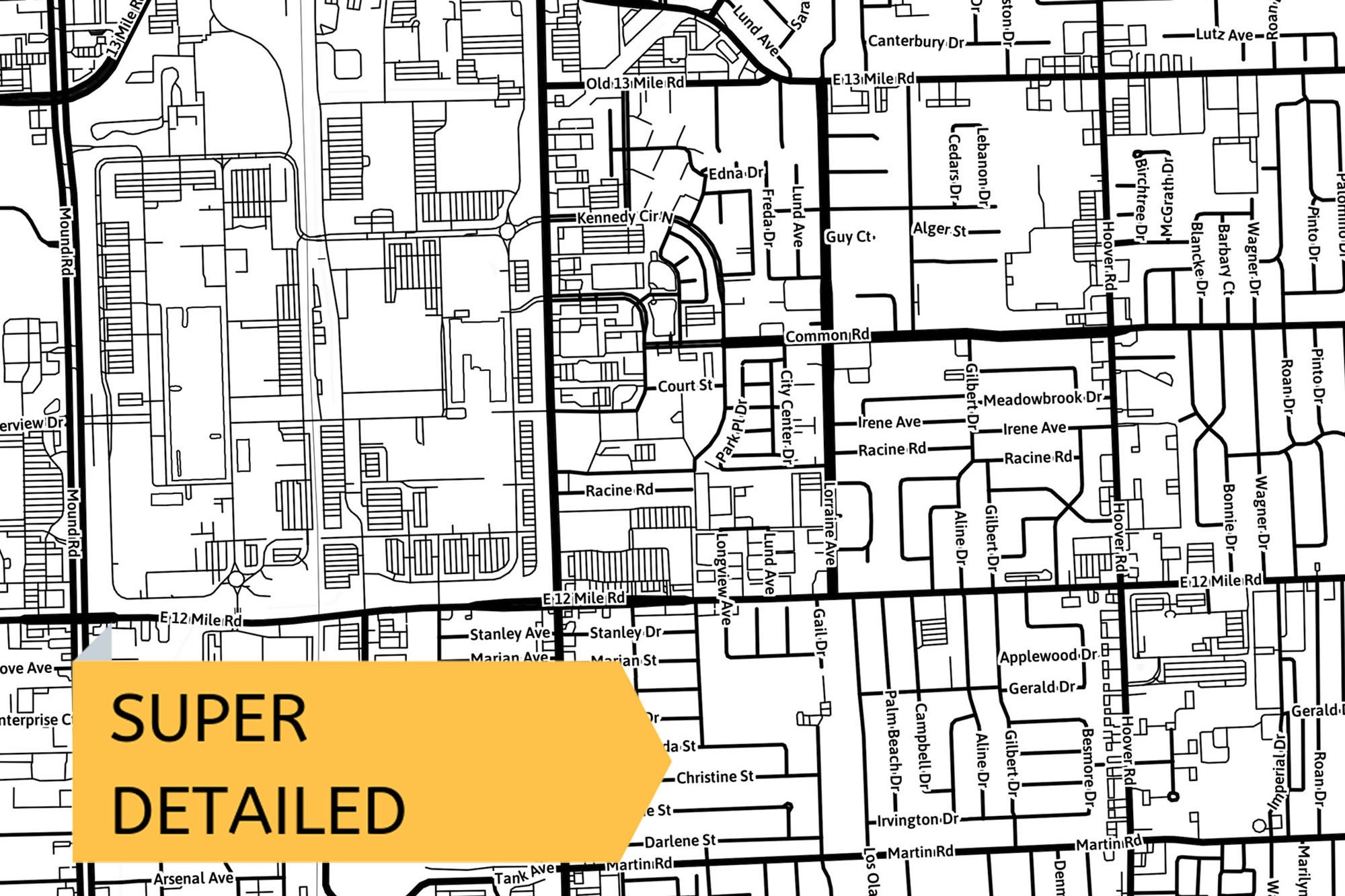 Printable Map of Warren, Michigan, USA With Street Names - Instant ...