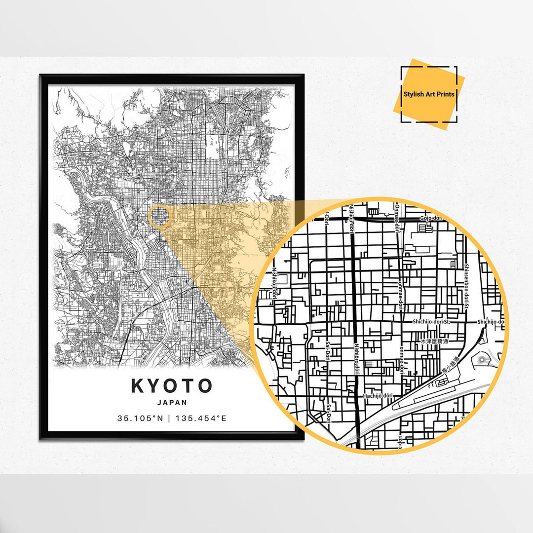 Printable Map of Kyoto, Japan With Street Names - Instant Download \ City Map \ Travel Gift ...