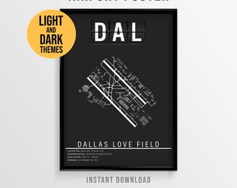 Dallas Love Field Airport Poster, DAL Airport Map, Texas Aviation Decor (Instant Download)