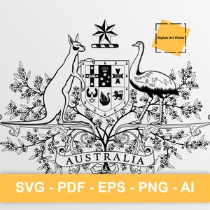 Armoiries de l'Australie, Australie Vector Clipart - SVG \ PNG \ PDF \ Téléchargement instantané \ Découpe \ Signe d'État \ Écusson de l'Australie