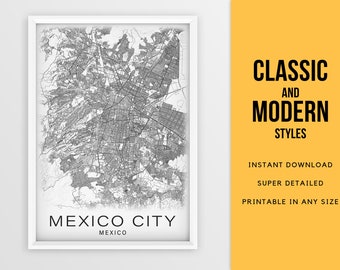 Printable Map of Mexico City, Mexico - Instant Download \ City Map \ Wall Art