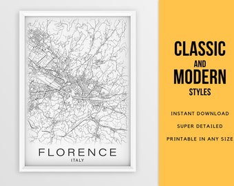 Florence Italy map print, Firenze Tuscany city map - Instant Download \ Street Map \ Wall Art \ Printable Poster