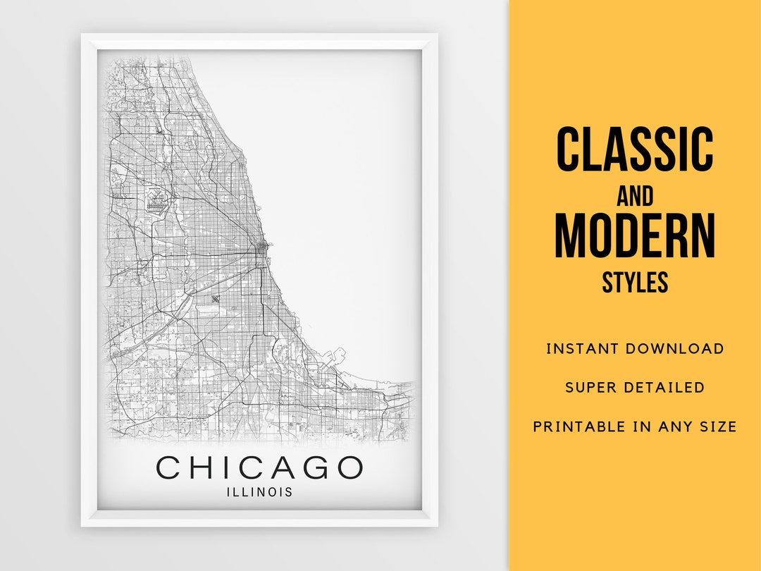 Printable Map of Chicago, Illinois USA City Map Instant Download Street ...