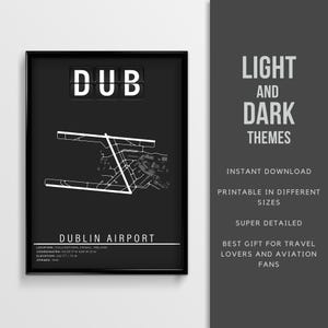 Cartel del aeropuerto de Dublín DUB - Aerfort Bhaile Átha Cliath - Descarga instantánea \ Map Art \ Gift Pilot \ Wall Art \ Ireland Travel Map \ Imprimible