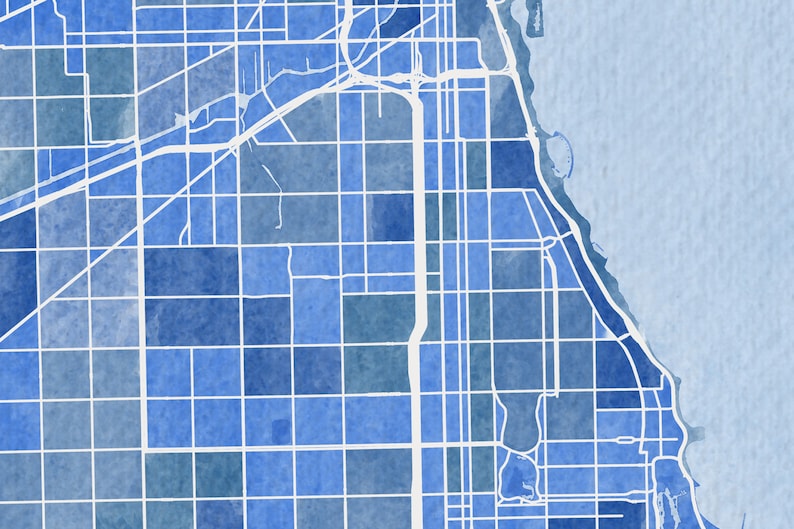 Printable Watercolor Map of Chicago, Illinois, United States - Instant ...