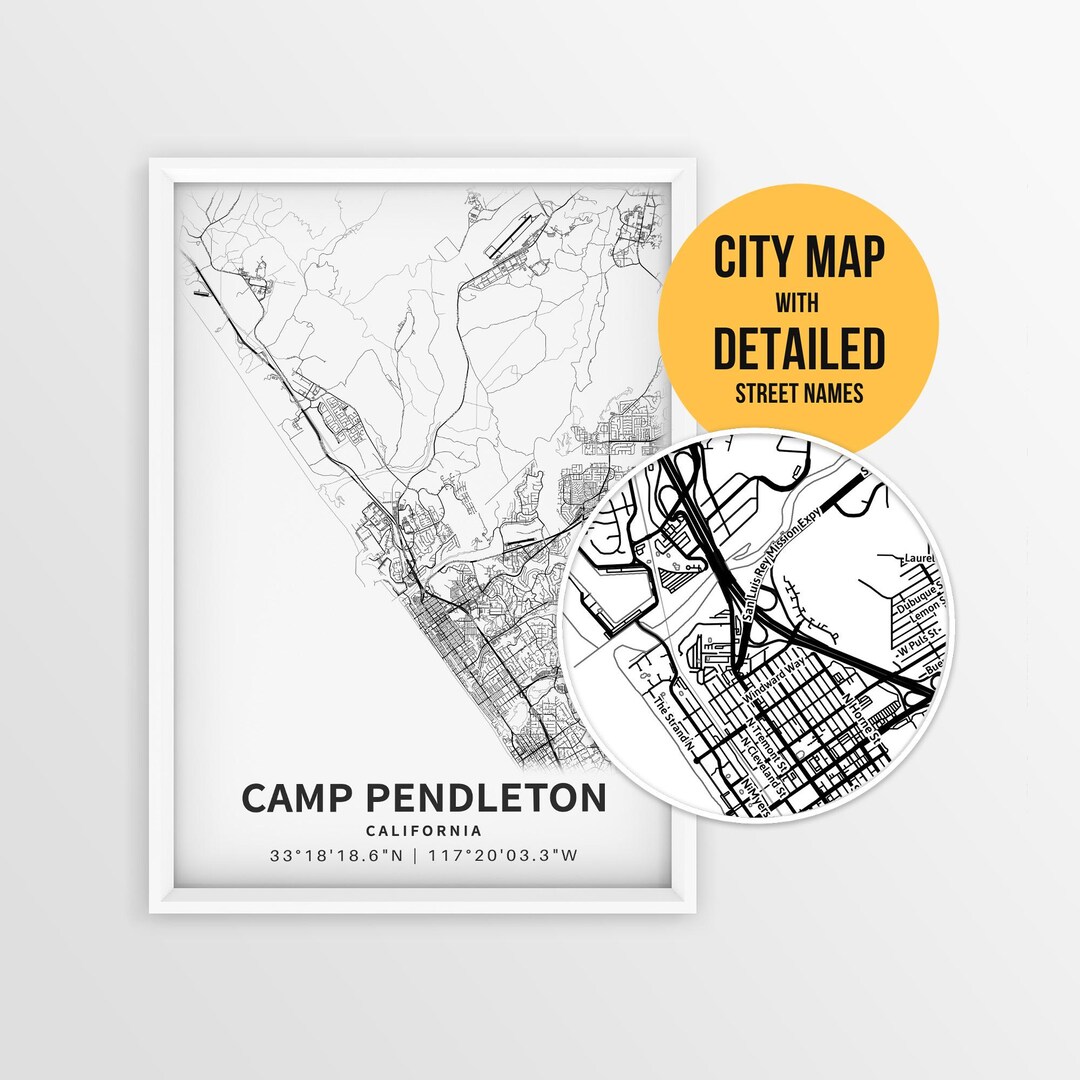 Camp Pendleton Rood Map Camp Pendleton Map Poster, California Military Base Map With Street ...