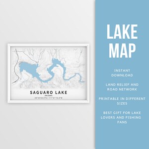 Mapa imprimible del lago Saguaro, Salt River, Arizona, EE. UU. - Descarga instantánea \ Mapa del lago \ Cartel del mapa \ Decoración de la casa del lago \ Pesca \ Paseos en bote