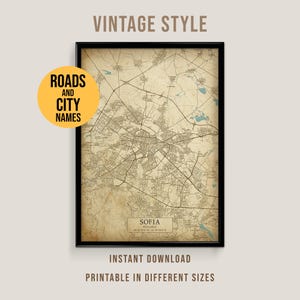 Sofia, Bulgaria Vintage Style Map, Printable Sofia City Poster (Instant Download)