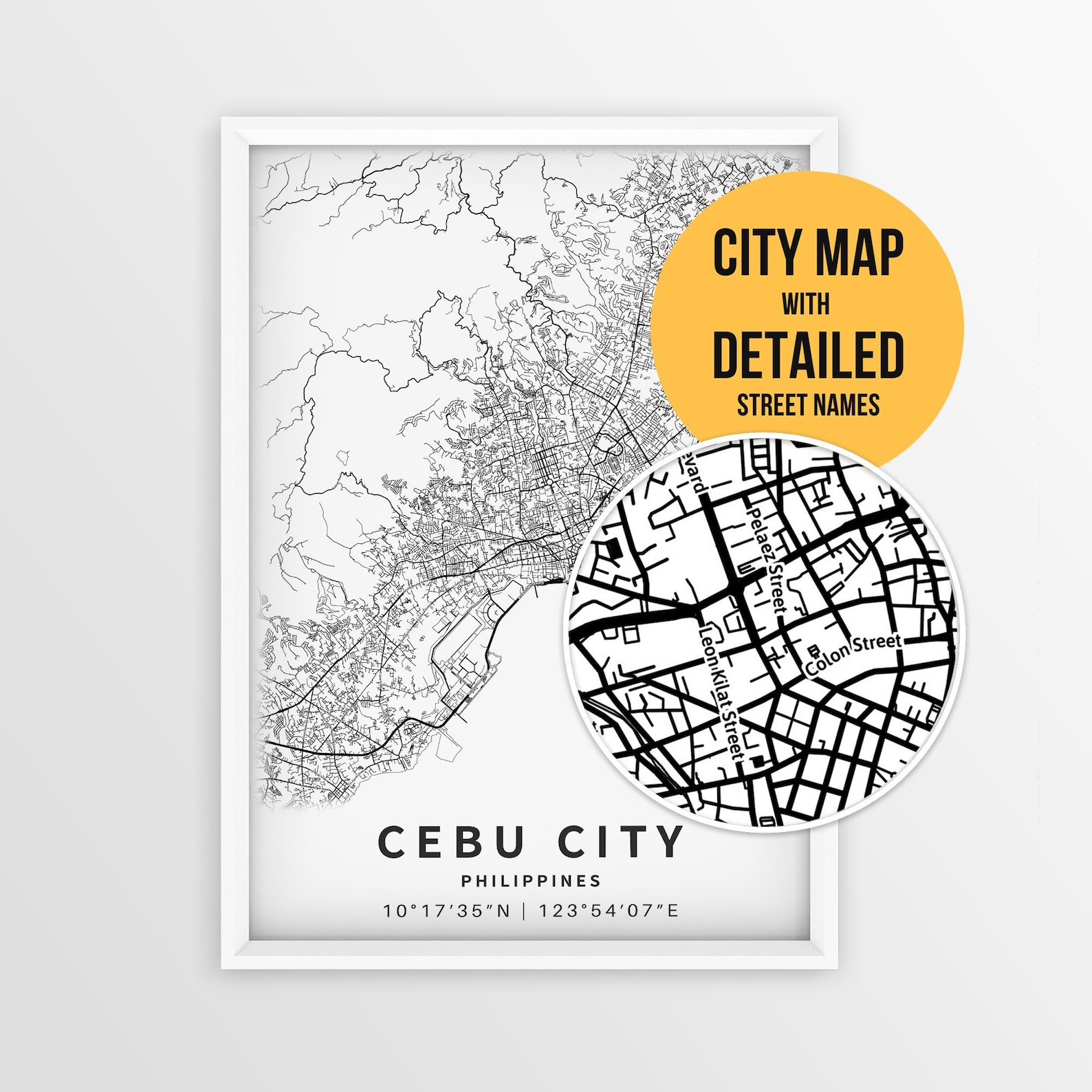 Cebu City Philippines Map With Street Names, Printable Cebu Poster ...
