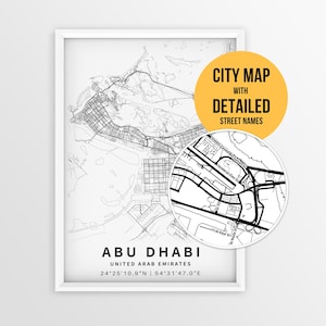 Abu Dhabi United Arab Emirates Map with Street Names, Printable UAE Poster (Instant Download)