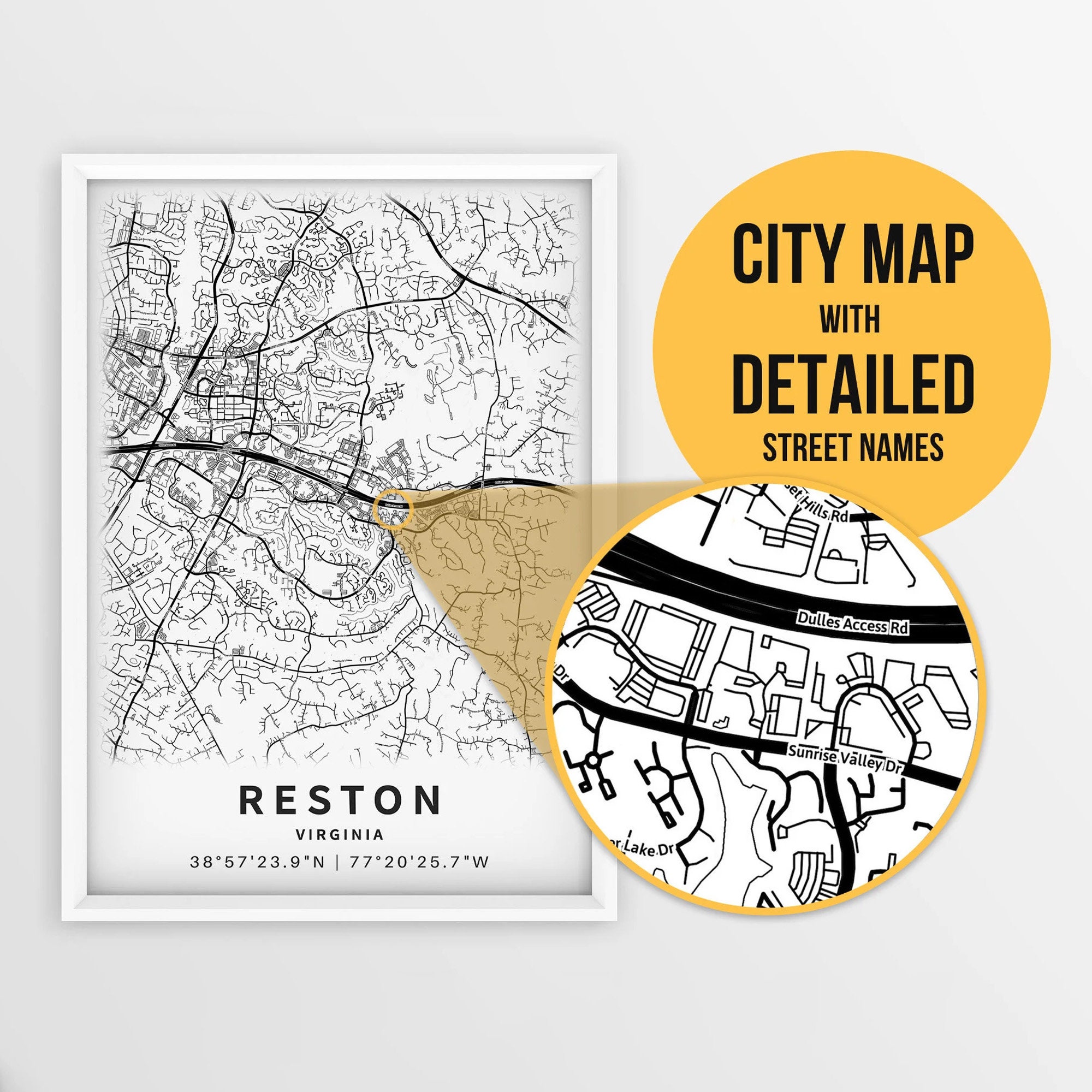 Printable Map of Reston, Virginia, USA With Street Names - Instant ...