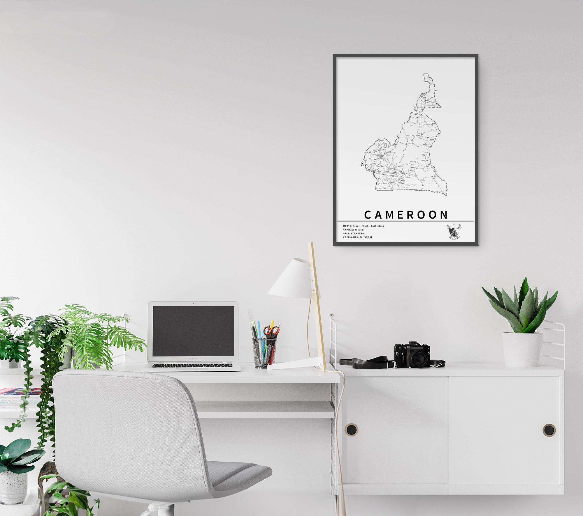 Cameroon Map Poster, Printable Cameroonian Road Map With City Names ...