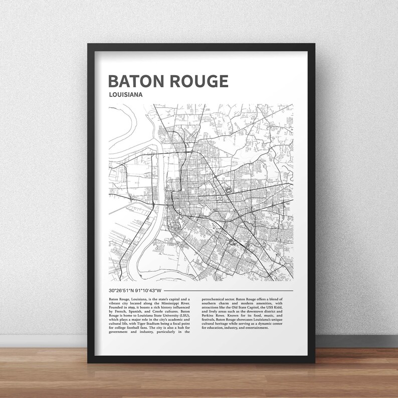 Baton Rouge, Louisiana, USA Printable Map Poster - Instant Download ...