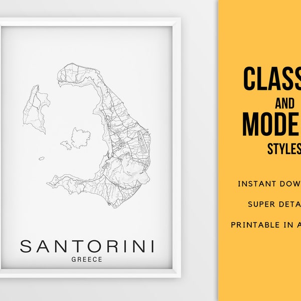 Santorini Greece map print, Σαντορίνη Thera city map - Instant Download \ Street Map \ Wall Art \ Printable Poster