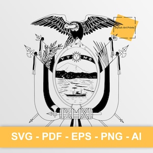 Brasão de armas do Equador, Clipart vetorial do Equador - SVG \ PNG \ Download instantâneo \ Corte \ Sinal do estado \ Bandeira \ Emblema do Equador \ Brasão do Equador