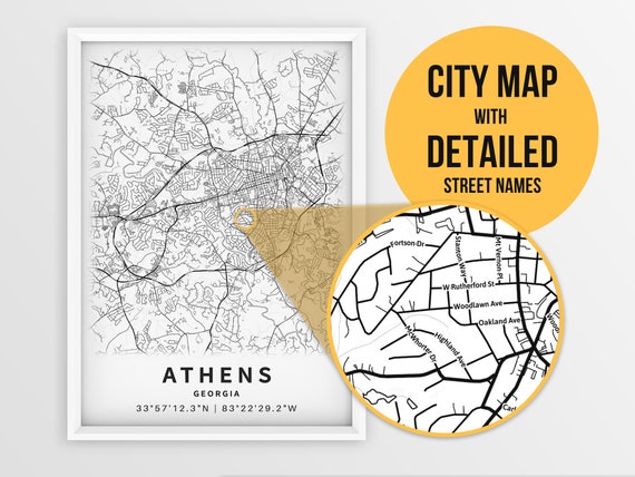 Printable Map of Athens GA Georgia United States With Street | Etsy