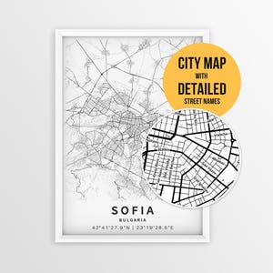 Sofia Bulgaria Map with Street Names, Printable Sofia City Poster (Instant Download)