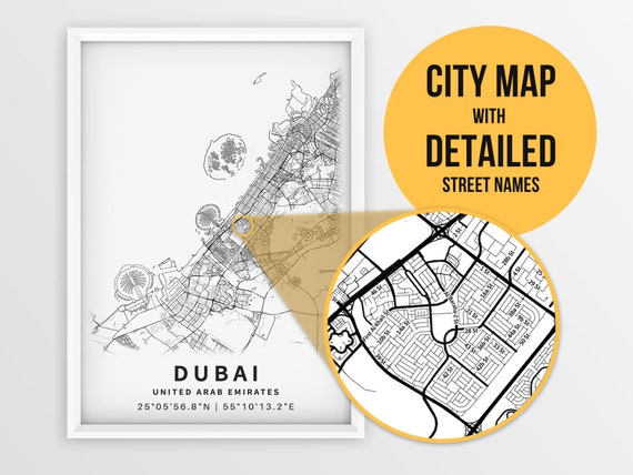 Dubai Street Names Map Printable Map Of Dubai United Arab Emirates Uae With Street | Etsy