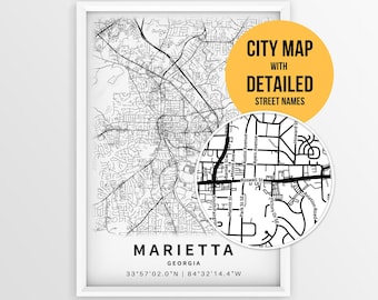 Marietta Georgia Map with Street Names, Printable Marietta City Poster (Instant Download)