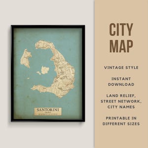 Vintage Stil Karte von Santorini, Griechenland - Sofort Download Photo Karte Photo Karte Photo Karte Poster Photo Karte Drucken Photo Karte