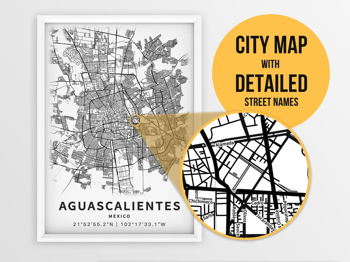 Printable Map of Aguascalientes Mexico With Street Names - Etsy