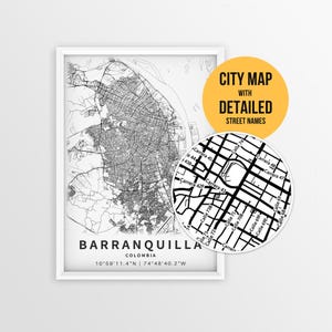 Barranquilla Colombia Map with Street Names, Printable Barranquilla City Poster (Instant Download)