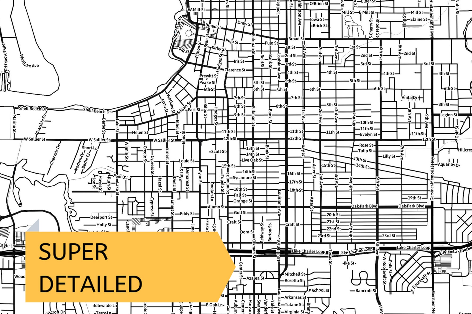 Printable Map of Lake Charles Louisiana - Il Fullxfull.2591951463 Rk3x