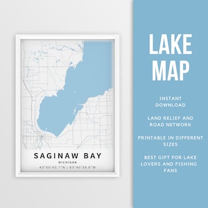 Druckbare Karte von Saginaw Bay, Michigan, USA - Sofort Download \ Lake Map \ Wall Art \ Map Poster \ Lake House Decor \ LakeLife \ Angeln