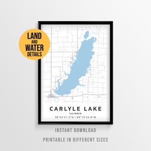 Carlyle Lake Map Poster, Printable Illinois Lake House Decor (Instant Download)
