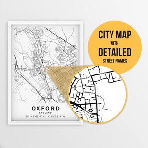 Oxford, England, Grossbritannien Karte mit Strassennamen zum ausdrucken - zum sofortigen Download