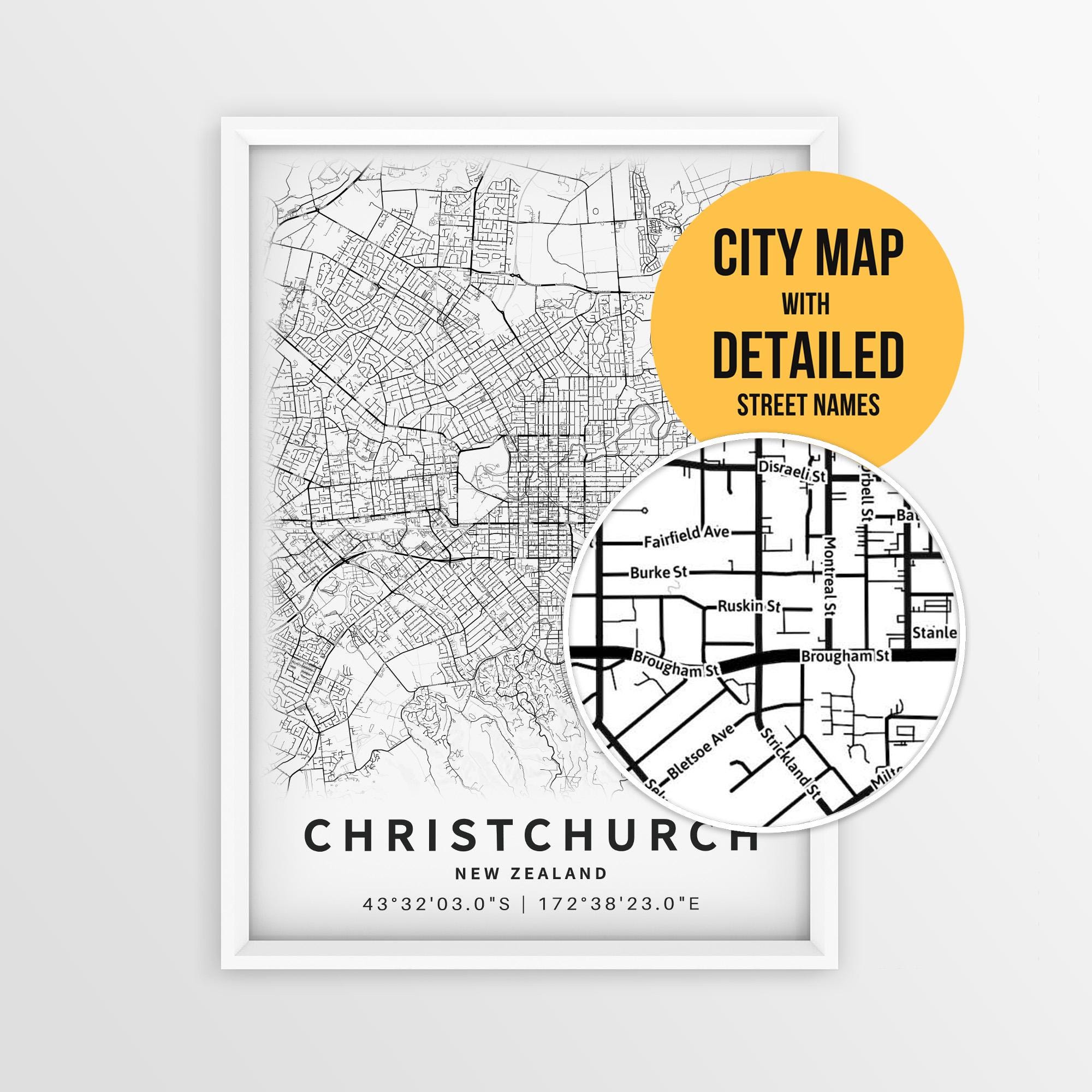 Christchurch New Zealand Map With Street Names, Printable