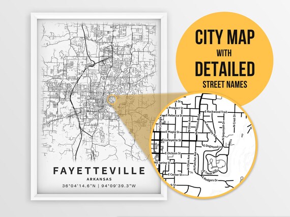 Printable Map of Fayetteville Arkansas USA City Map With - Etsy