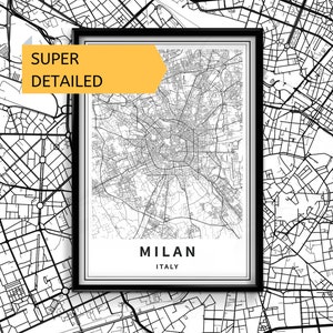 Printable Map of Milan, Italy Instant Download City Map Wall Art - Etsy