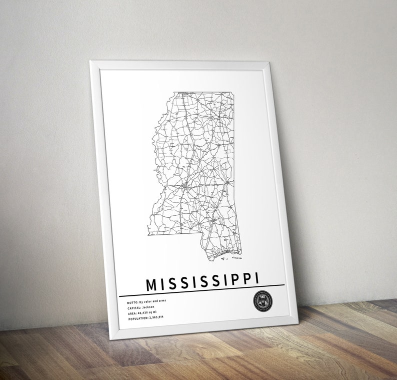 Printable Map of Mississippi United States With City and Roads - Etsy