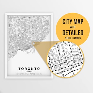 Carte imprimable de Toronto, Ontario, Canada avec les noms de rue - téléchargement immédiat \ plan de la ville \ cadeau de voyage \ affiche de la ville \ impression de carte routière