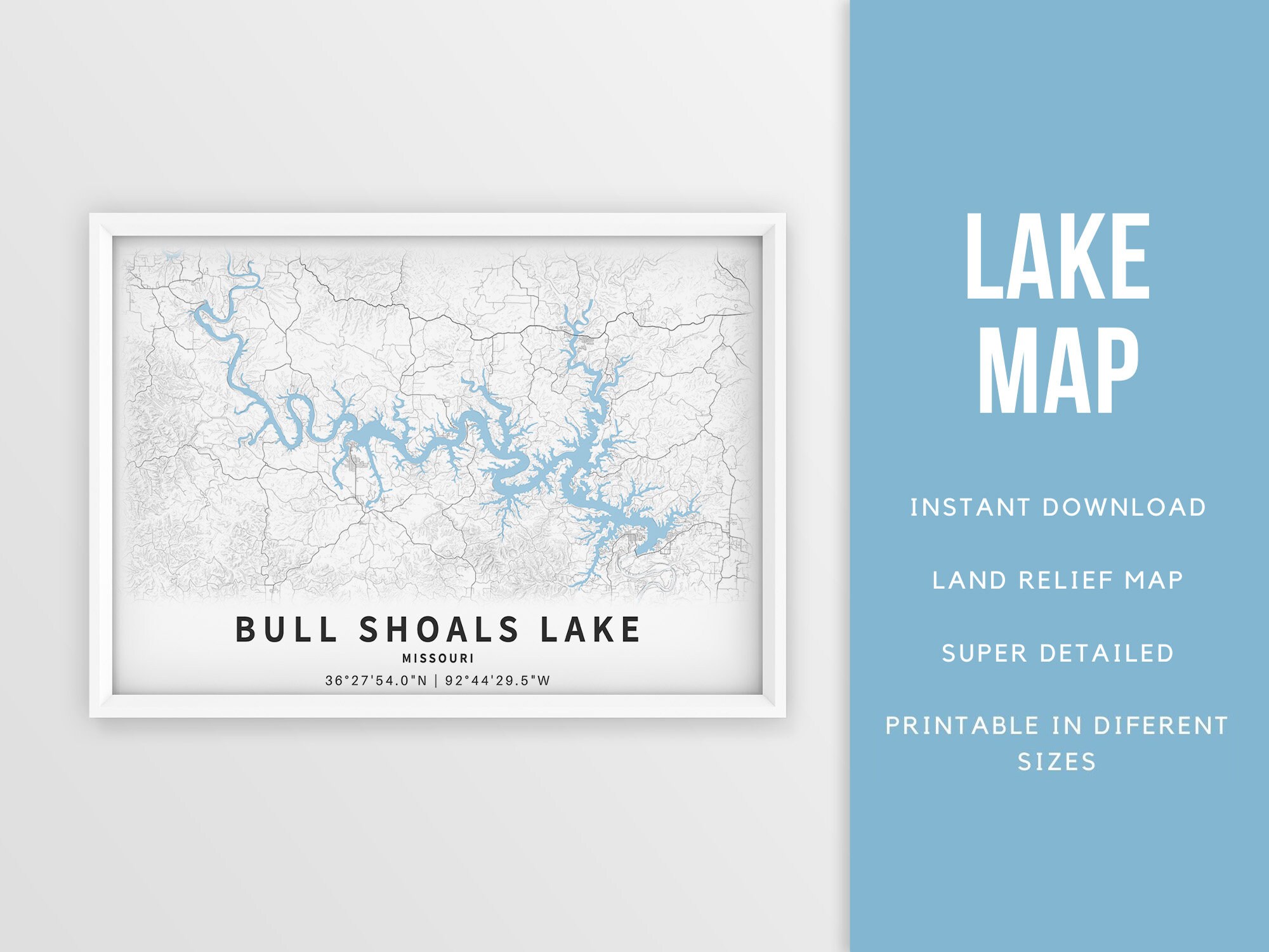 Printable Map of Bull Shoals Lake Arkansas and Missouri Etsy