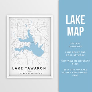 Mapa imprimible del lago Tawakoni, Texas, EE. UU. - Descarga instantánea \ Mapa del lago \ Cartel del mapa \ Decoración de la casa del lago \ LakeLife \ Pesca \ Paseos en bote