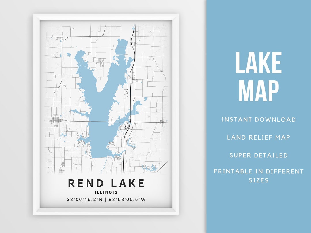 Printable Map of Rend Lake Illinois United States Instant Etsy