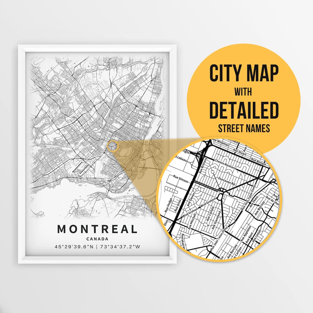 Printable Map of Montreal, Quebec, Canada With Street Names - Instant ...