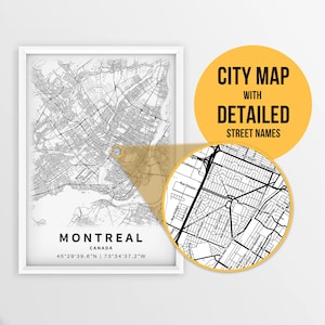 Wydrukowana mapa Montrealu, Quebec, Kanada z nazwami ulic - natychmiastowe pobranie \ Mapa miasta \ Prezent podróżny \ Plakat miejski \ Wydruk mapy drogowej