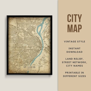 Vintage Stil Karte von St. Louis, Missouri, USA - zum sofortigen Download