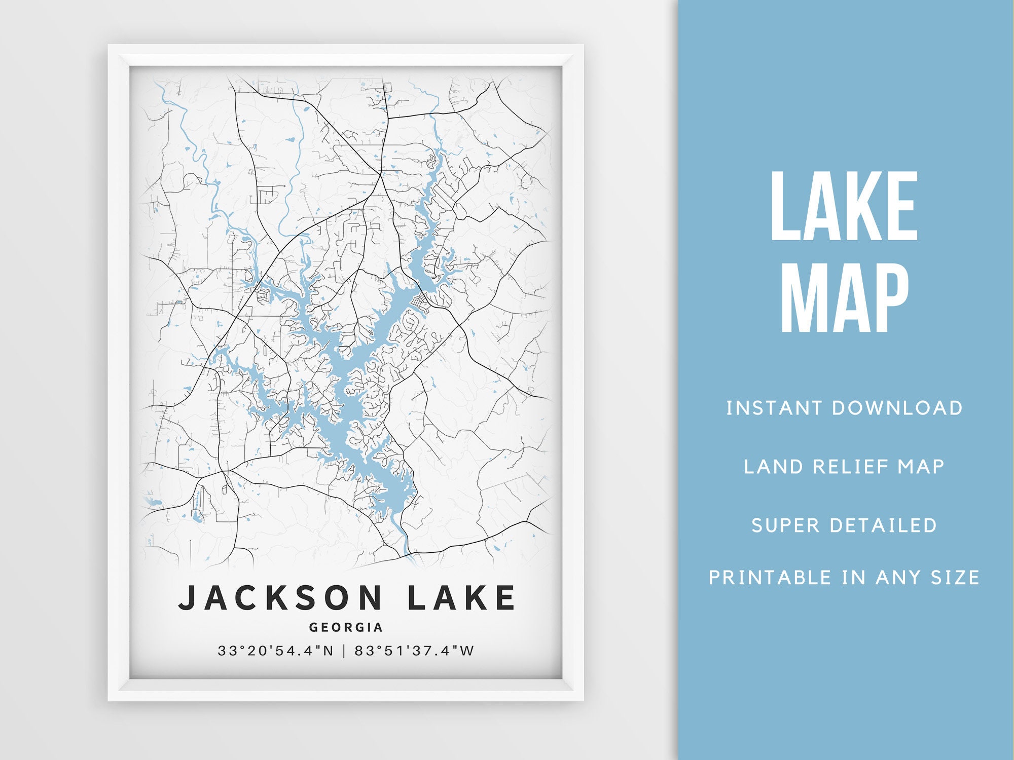 Printable Map of Jackson Lake United States Etsy