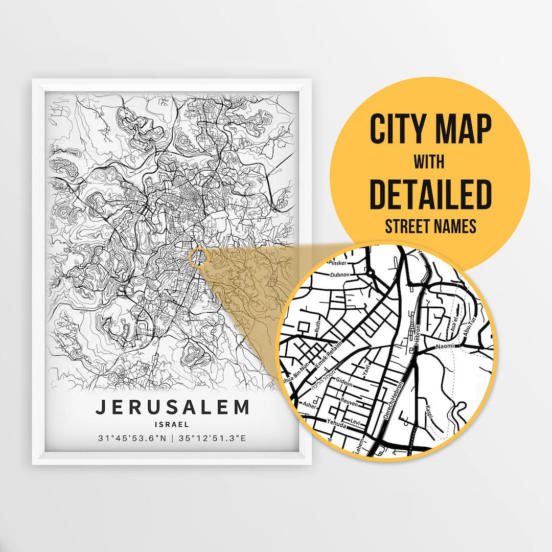 Printable Map of Jerusalem, Israel With Street Names Instant Download